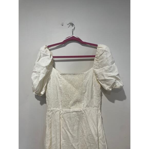 NWT & Other Stories Linen Puff Sleeve Midi Dress With Split White Dusty Womens 4 - Picture 7 of 8